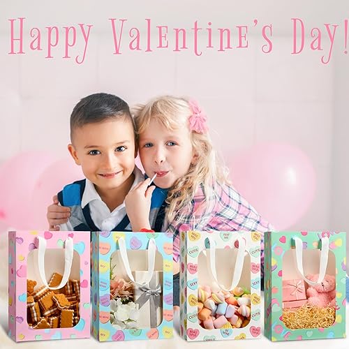 Miniatura 7 de Fuutreo Bolsa de regalo de corazón para el día de San Valentín con ventana transparente y asas, 10 x 7 x 3.15 pulgadas, 12 unidades de corazones