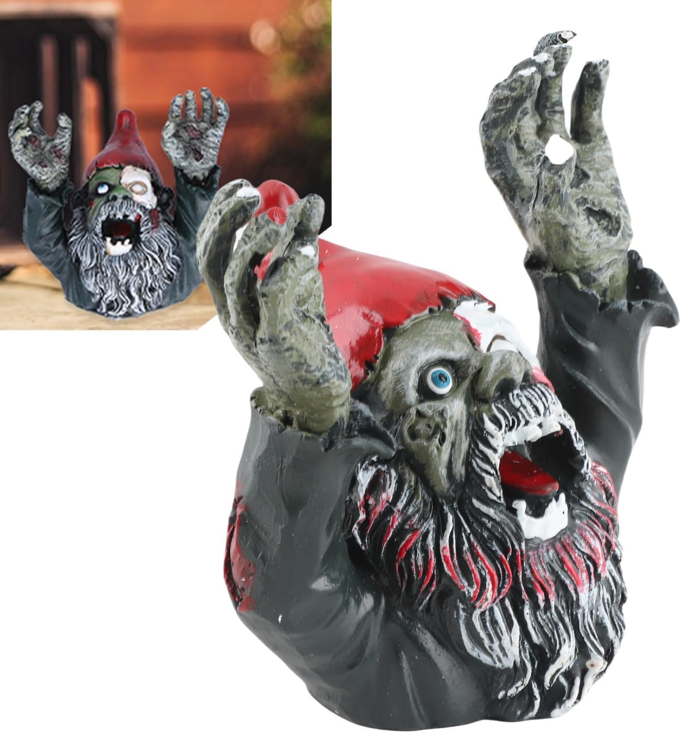 Zombie Garden Gnomes Zombie Dwarf, Garden Statue Sculpture Evil Scary Outdoor Halloween Decoration Ornament Horror Zombie Dead Gnome Zombie Gnome for Indoor and Outdoor Patio Use - Image 2