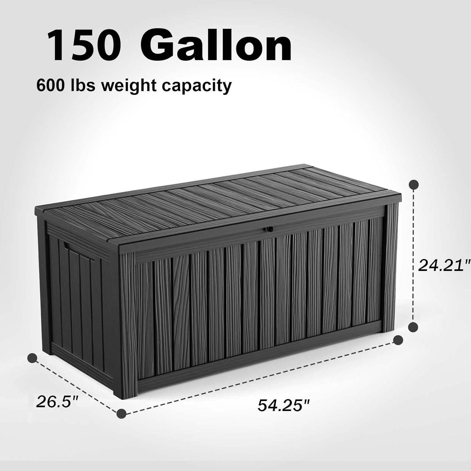 150 Gallon Outdoor Storage Box, Large Deck Box Indoor and Outdoor Use, Lockable Storage Bin with Lid for Patio Furniture Cushions Garden Tools, Waterproof Resin (Black, 150 Gallon)