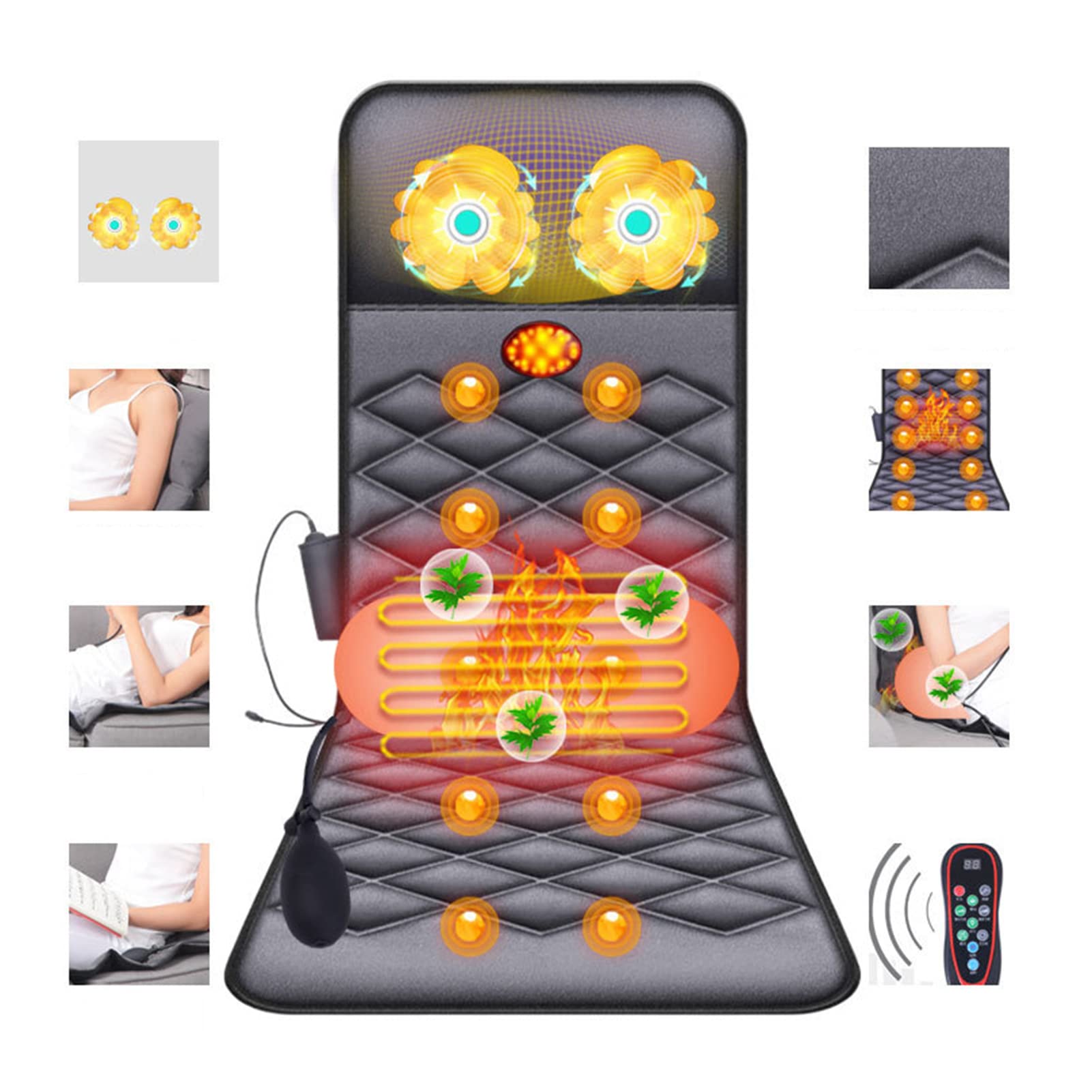 Esterilla de masaje de cuerpo completo con calor, 20 cabezales de masaje para amasar el cuello, cojín de silla con calefacción para masaje de cuerpo completo, cojín para aliviar el dolor de espal