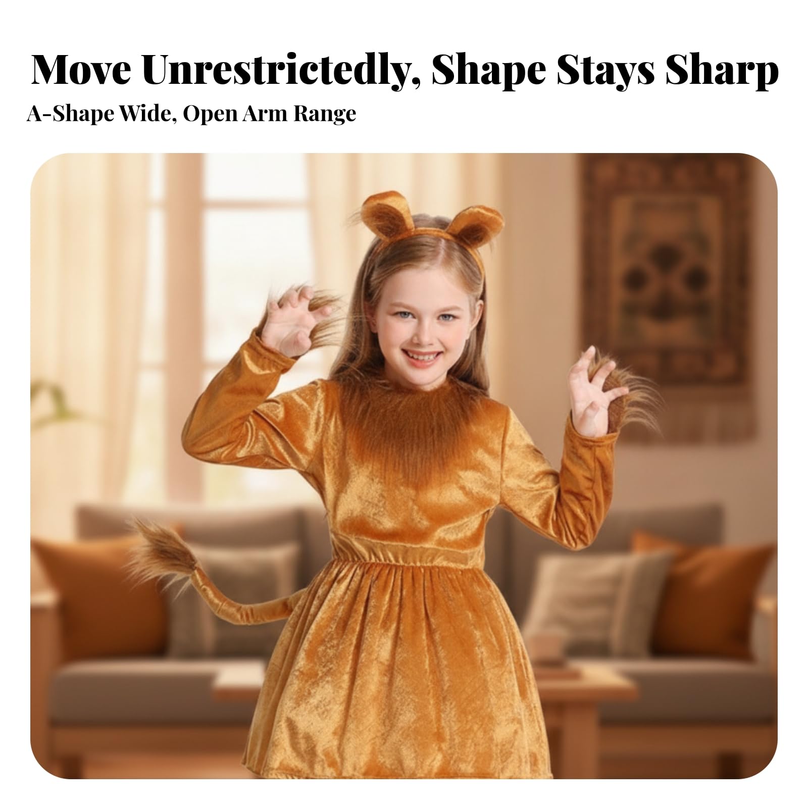 Set di Accessori da Leone | Tessuto Effetto Velluto, Costume da Leone con Cerchietto, Soffice, per Feste a Tema, Recite Scolastiche, Halloween, Bambini