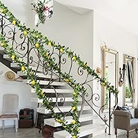 Vista 2 de Asodomo Guirnalda artificial de limón de 6 pies para primavera y verano con limones y flores, guirnalda de frutas sintéticas para cocina, mesa