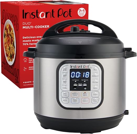 Instant Pot Duo 7-in-1 Electric Pressure Cooker, Slow Cooker, Rice, Steamer, Sauté, Yogurt Maker, Warmer & Sterilizer, Includes App With Over 800 Recipes, Stainless Steel, 6 Quart