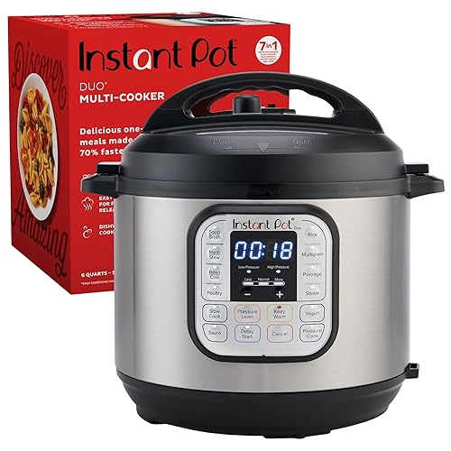 Instant Pot Duo 7-in-1 Electric Pressure Cooker, Slow Cooker, Rice, Steamer, Sauté, Yogurt Maker, Warmer & Sterilizer, Includes App With Over 800 Recipes, Stainless Steel, 6 Quart - 6 Quarts