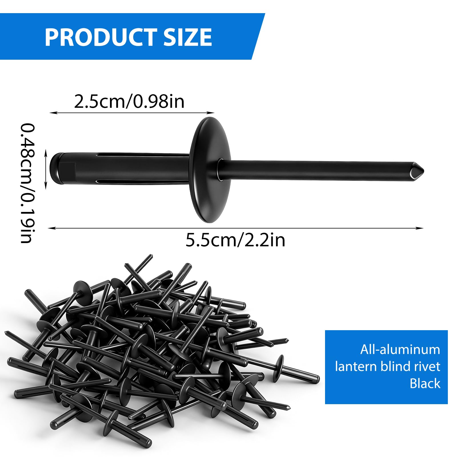 Nity popnite, 60 sztuk, aluminiowe nity zrywalne, zestaw do obróbki drewna, mebli, blachy, pojazdów silnikowych, wyposażenia mechanicznego, przemysłowego, kolor czarny, 4,8 x 21 mm