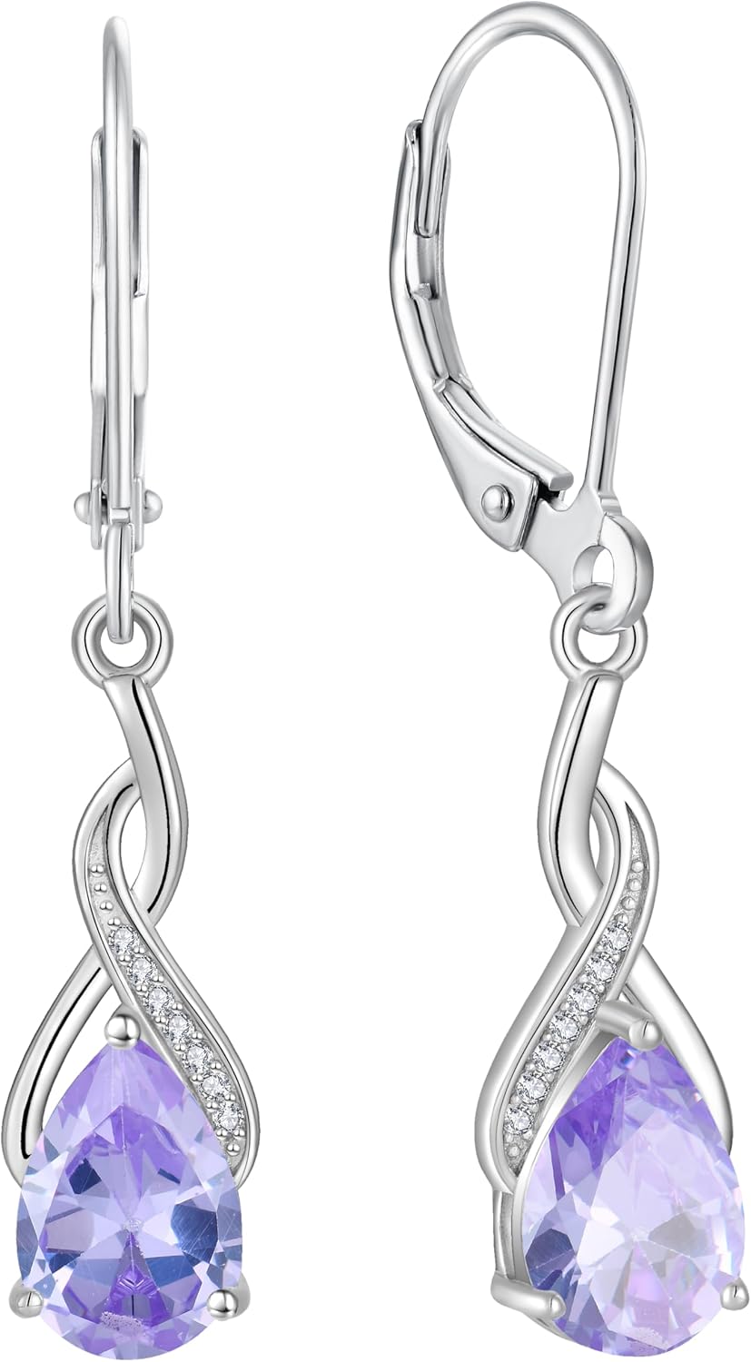 Leverback Earrings for Women Infinity Dangle Drop Earrings 925 Sterling Silver Cubic Zirconia Earrings Christmas Anniversary Jewelry for Her