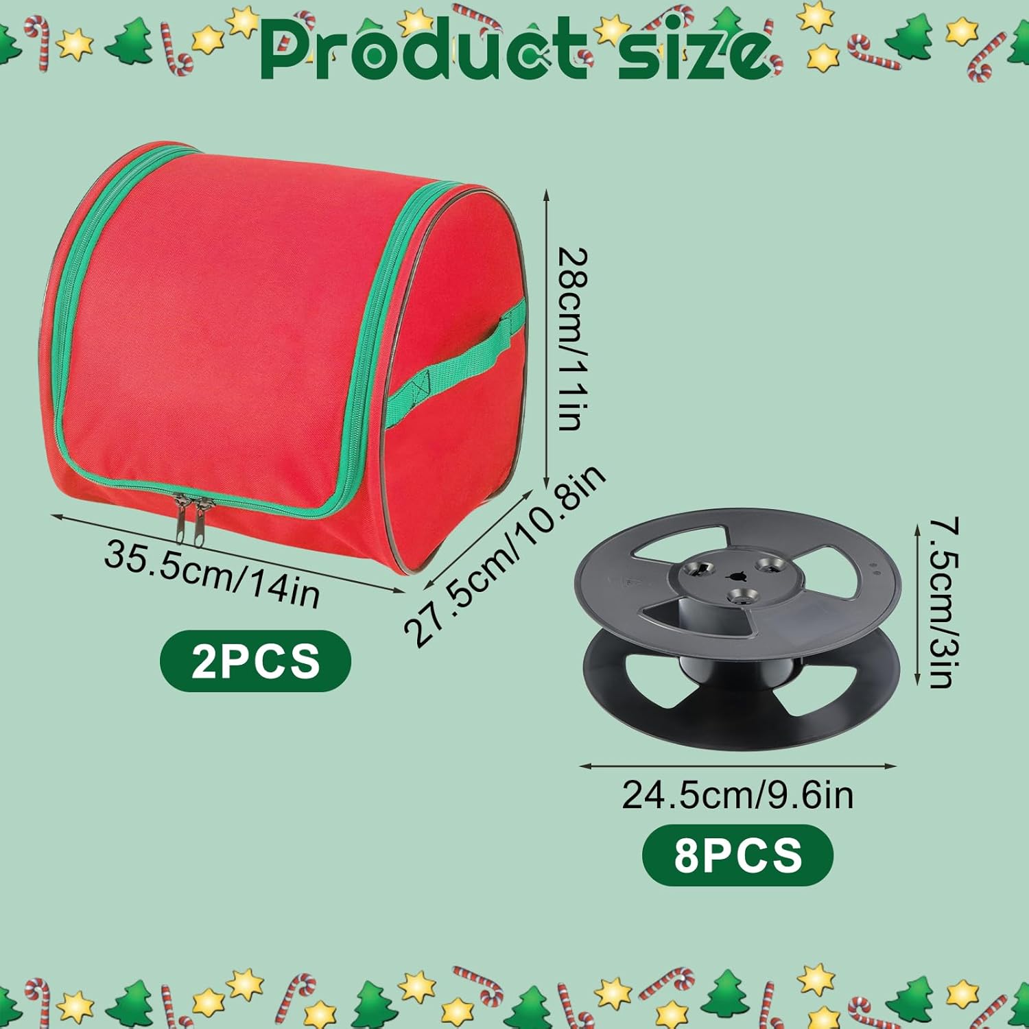 Christmas Light Storage Bag with Reels- Holds up to 750ft of Mini Lights. 600D Zipper Bag & Container for Holiday Xmas Lights. A Classic Storage Solution!(2, RED)