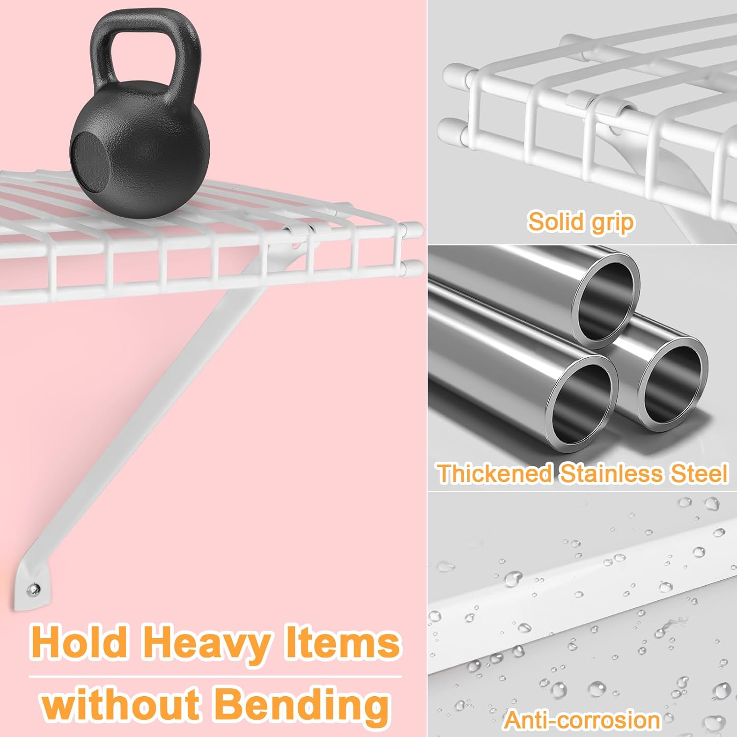 6 Packs Support Brackets for Wire Shelving,12 Inch Wire Shelf Brackets Metal Wire Closet Shelf Brackets with Anchors and Pins for Installation Wire Shelving Support Brackets