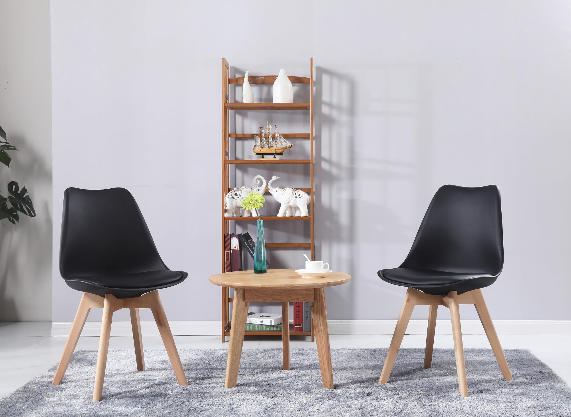 Chaises Scandinaves Lot de 6, Chaises Salle à Manger, Noires, Pieds Bois de Hêtre Massif