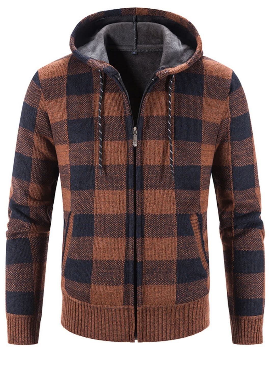 Kinkia Men's Fleece Lined Hoodie Winter Warm Full Zipper Cardigan Sweater