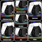 PS5 Controller Charging Station with Headphone Stand, JDGPOKOO PS5 RGB Headphone Holder with Controller Charger, Compatible with PlayStation 5 Dualsense Controller