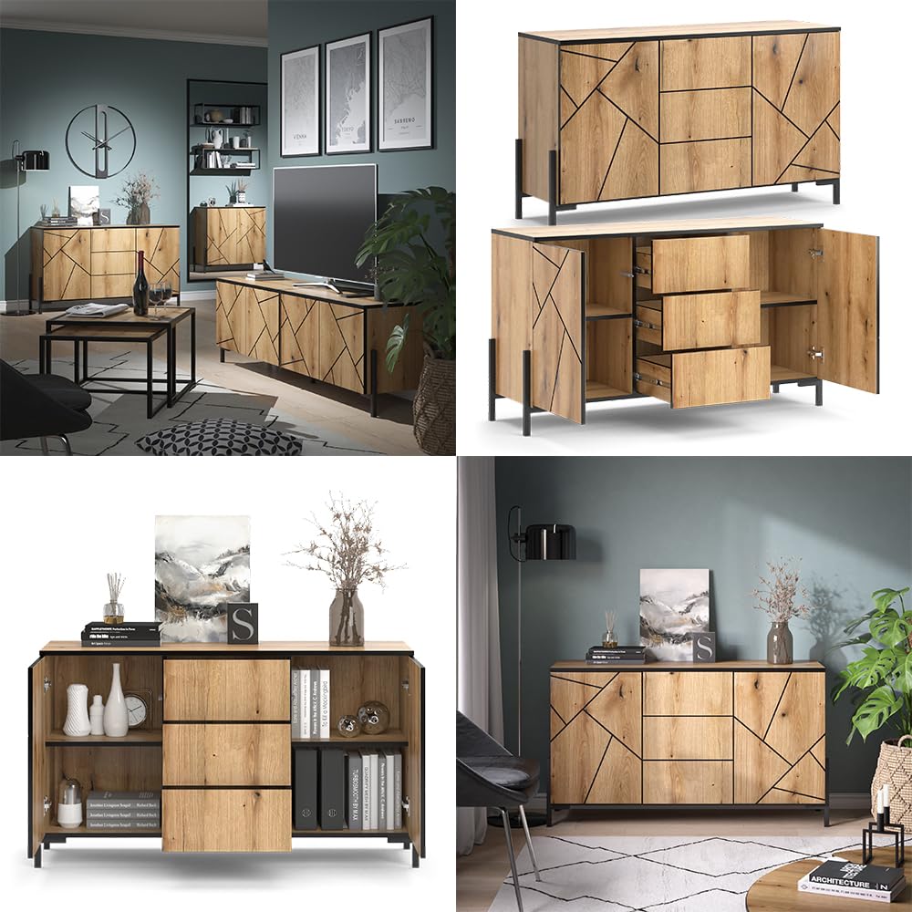 Vicco Kommode Hatto, Eiche, 124 x 69.6 cm | geeignet zur Ablage und Aufbewahrung im Schlafzimmer