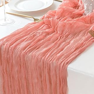 Peach coral cheesecloth table runner image