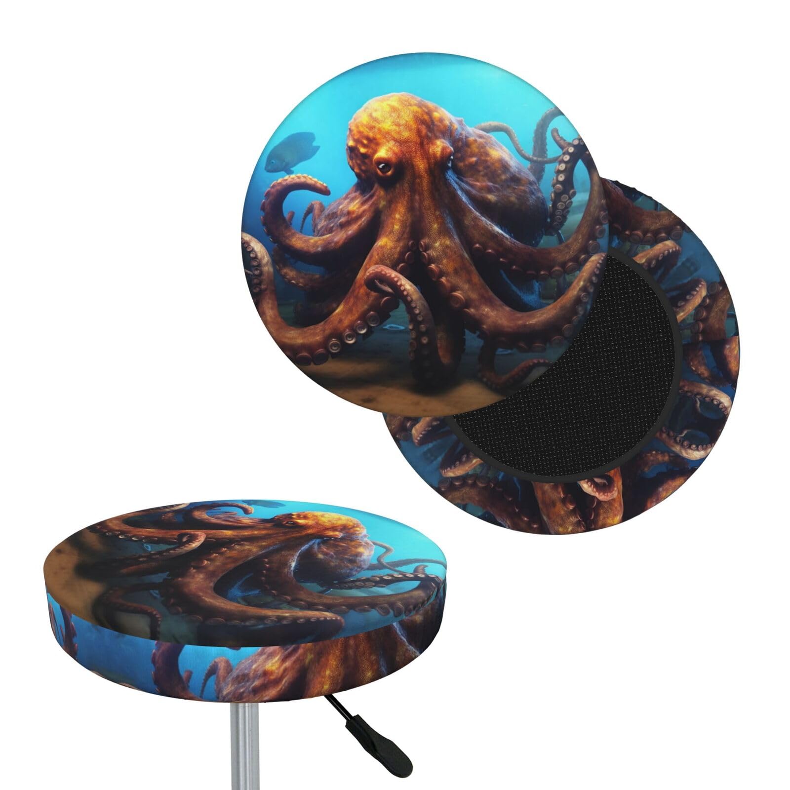 FodPand Huge Octopus Bar Stool Cover Round Elastic Stool Cushion Covers Washable Bar Stool Chair Slipcover Stretch Stool Seat Covers for 12-14 Inch Chair