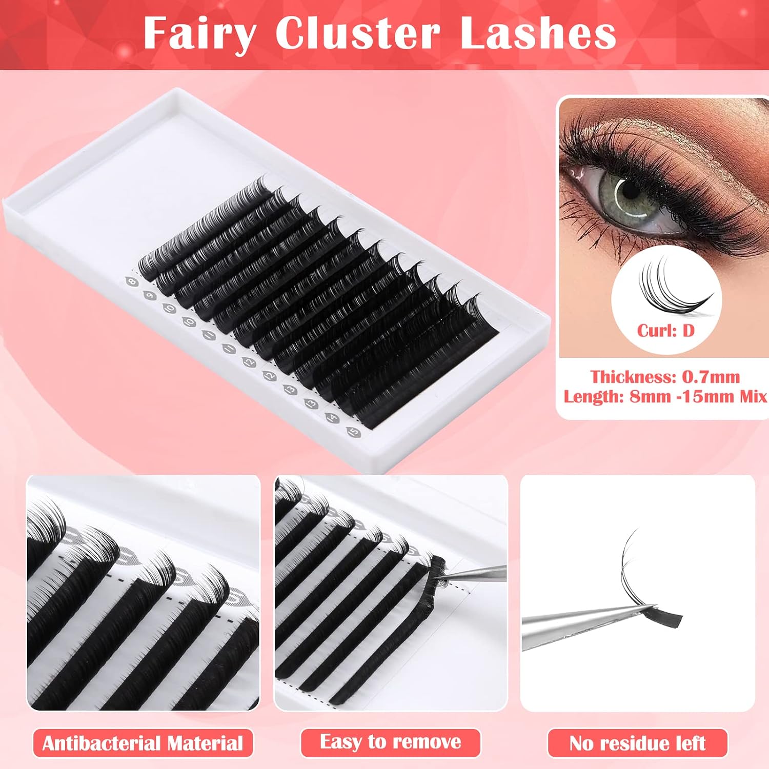 Professional Eyelash Extension Supplies Kit with Lash Clusters Lash Kit for Eyelash Extensions Beginners with Lash Fan, Tweezers, Tapes, Mascara Brushes, Eyelash Extension Kit for Beginners Starters