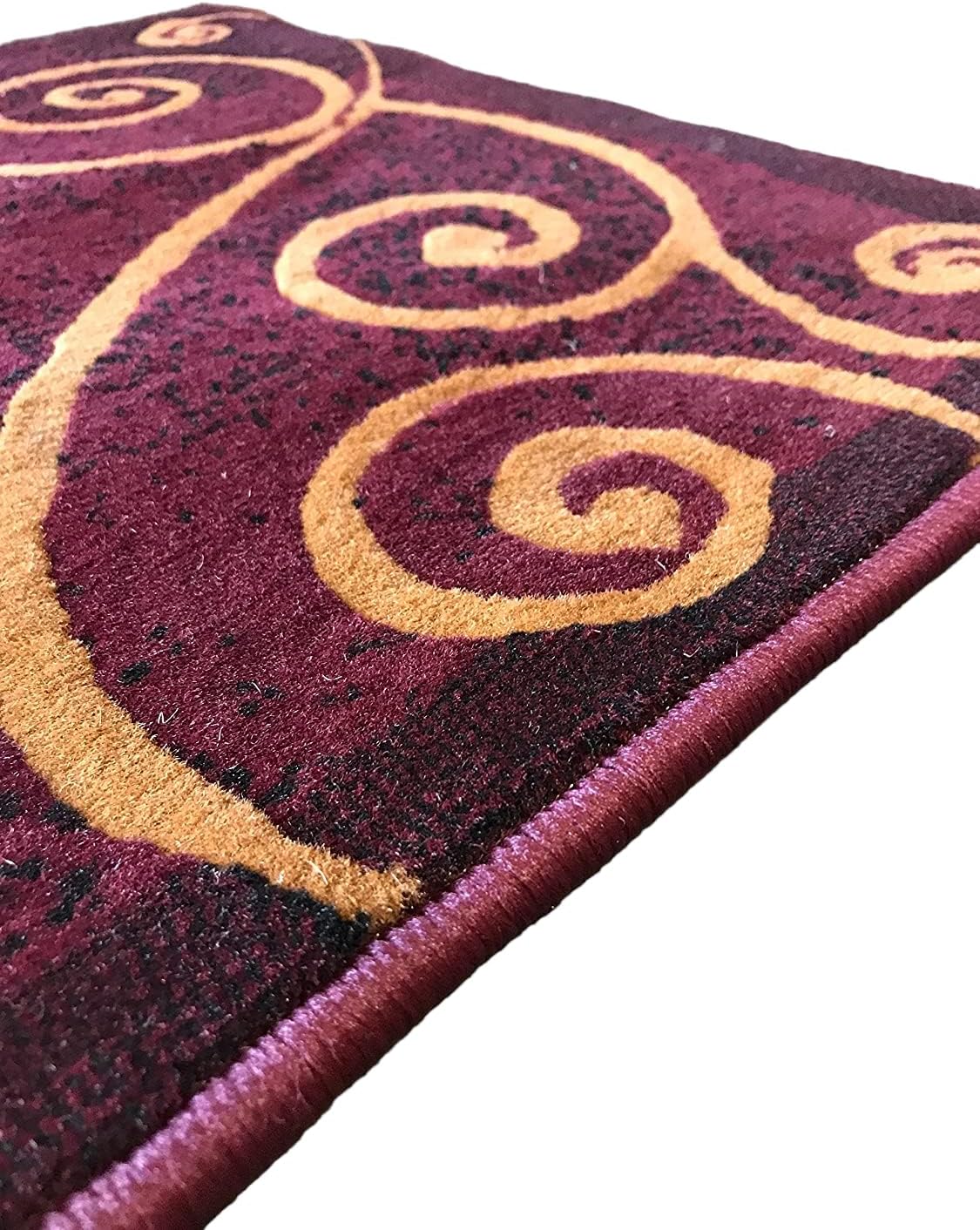 YHSF Modern Contemporary Area Rugs for Living Room, Bedroom, Office, Dining Room, Entryway – Washable, Easy to Clean, Soft Swirl Design, Modern Area Rug – 2x3.4 Feet, Burgundy