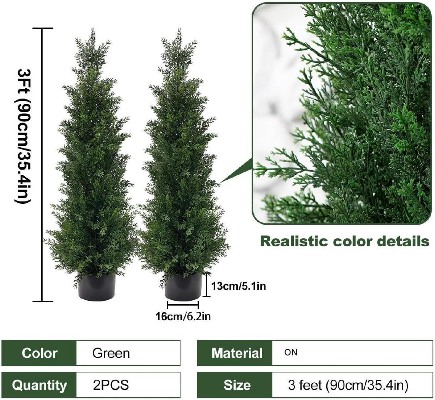 Outdoor Set of 2 - Outdoor Artificial Topiaries 3 Feet - UV Protection Artificial Shrubs, Faux Evergreen Plants for Patio, Home, Porch, Entryway