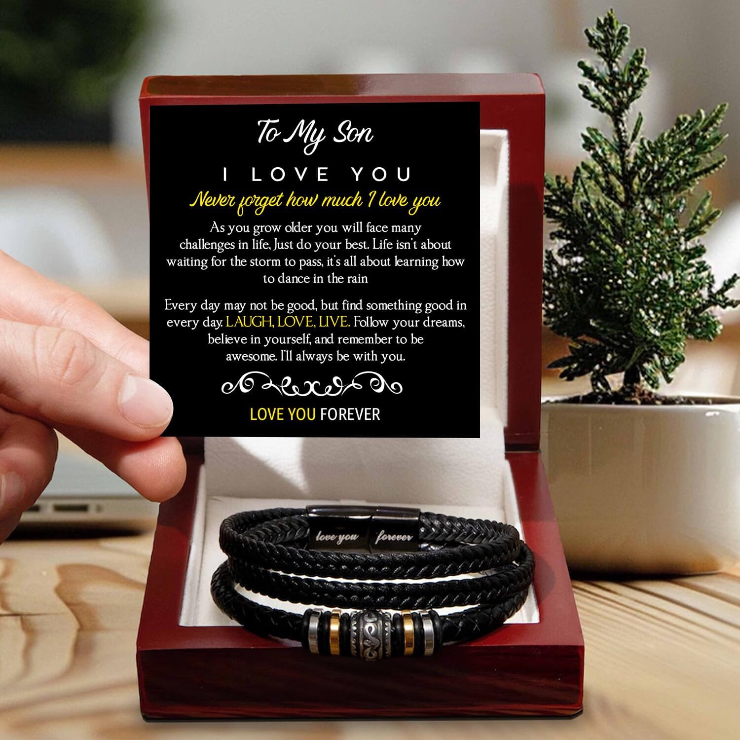 To My Son Bracelet– I Love You Forever Leather Bracelet – Meaningful Gift from Dad or Mom – Inspirational Jewelry with Message Card – Perfect Birthday, Graduation, Christmas Gift for Son