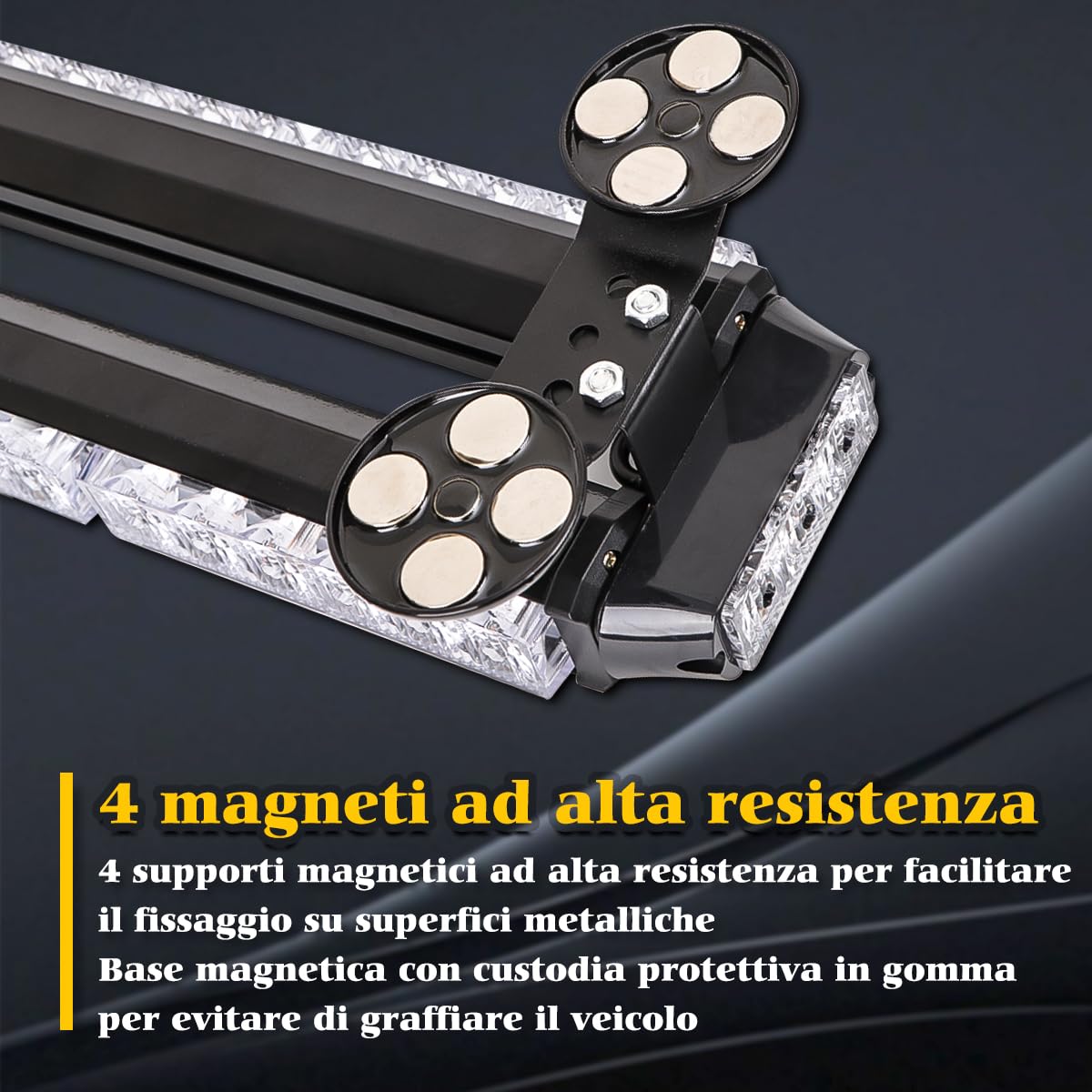 Lampeggiante LED Barra Magnetica 67 cm 54 LED Ambra/Bianco 12V/24V Doppio Lato 7 Modalità Flash IP67 Luce di Emergenza per Camion, Trattori, Spazzaneve e Veicoli Industriali