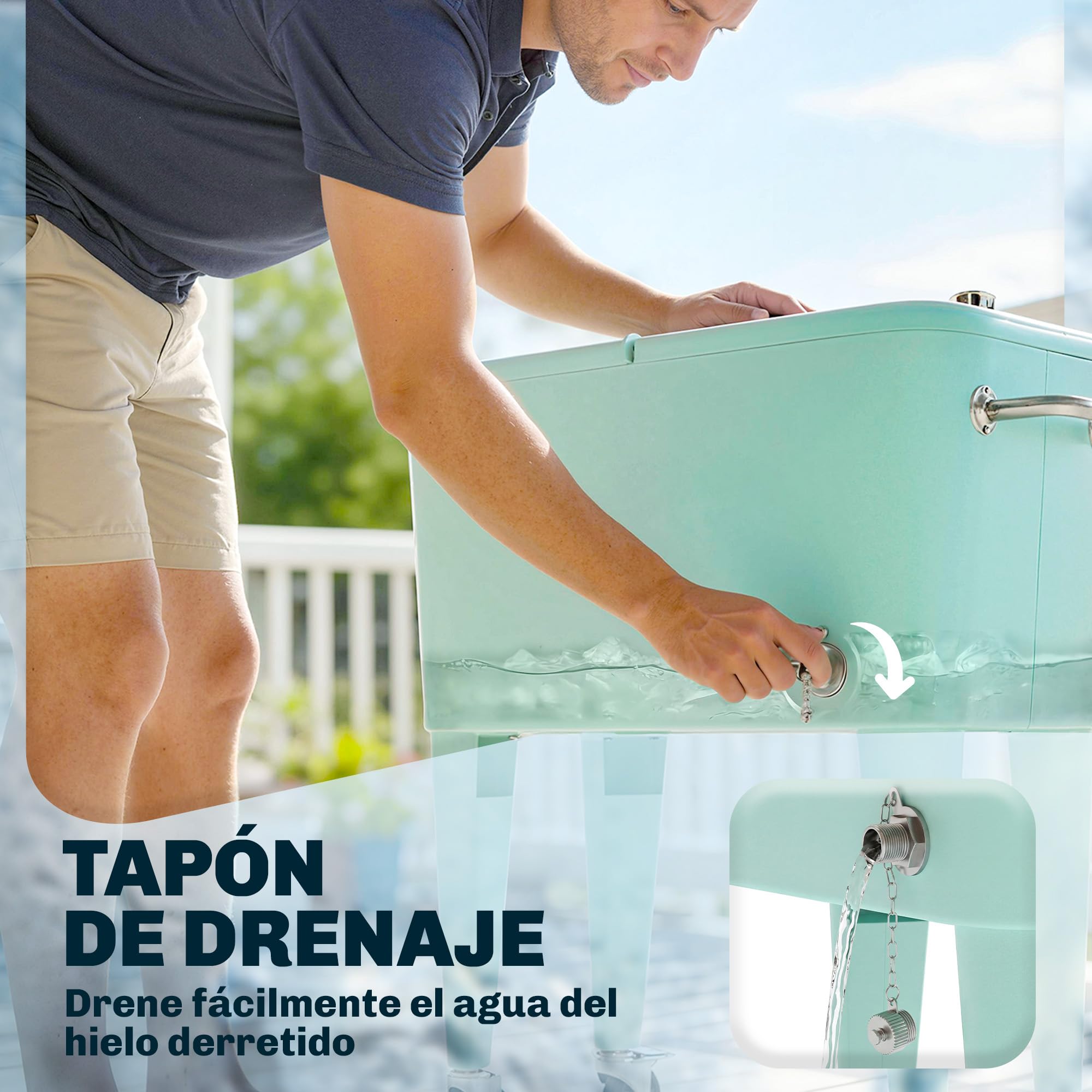 Outsunny Carro de Bebidas Refrigerado 56L con Ruedas, Carro Nevera con Abrebotellas, Recogetapas y Asa, para Patio, Fiesta, Terraza, 75x35x78 cm, Verde Claro