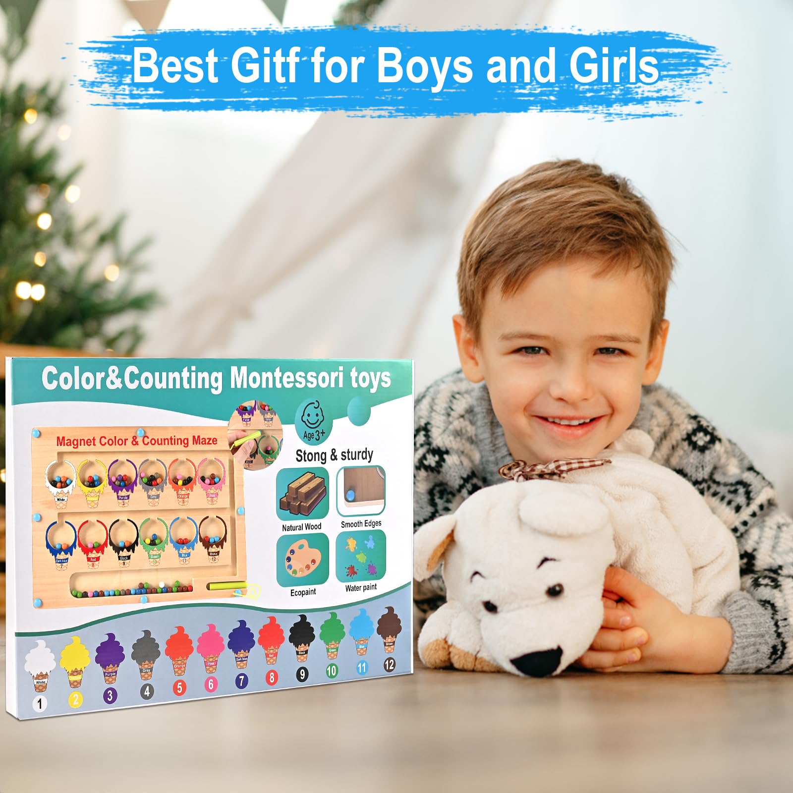 Wooderma Juguetes Niños 2 3 4 5 Años, Juguetes Montessori Laberinto Magnetico de Colores y Números con Caja Regalo, Niña y Niño, Juegos Educativos Niños o Brinquedos 2 3 4 5 Años