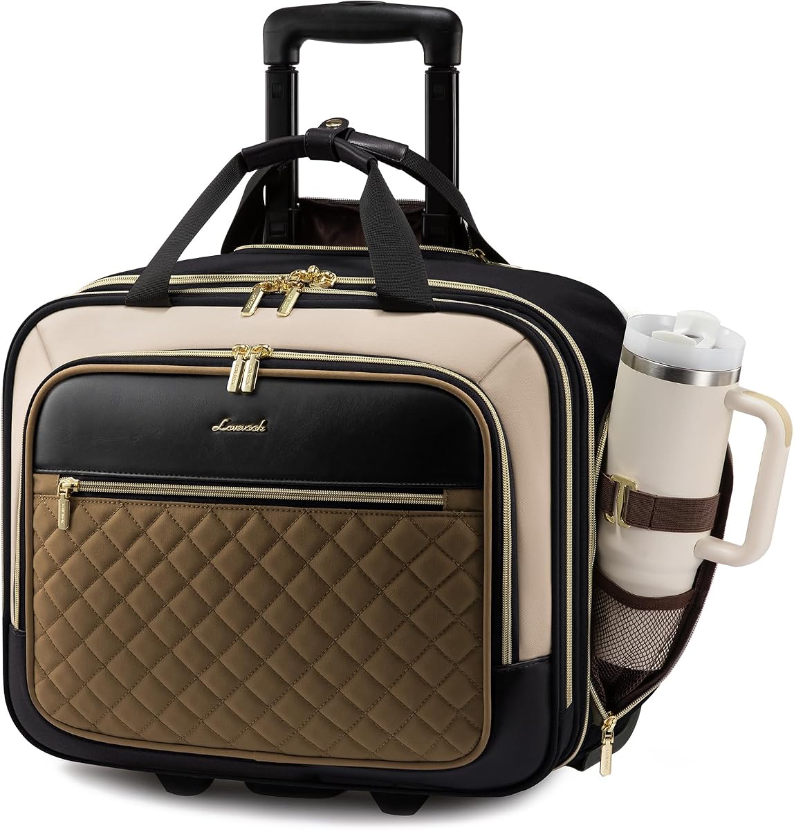 LOVEVOOK Bolsa con ruedas para portátil para mujer, bolsa de transporte debajo del asiento con ruedas | Se adapta a una computadora portátil de 17,3 pulgadas, capacidad de 30 litros, ruedas silenciosas, maletín con ruedas, equipaje de mano, artículo personal para viajes de trabajo