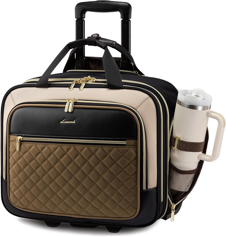 LOVEVOOK Bolsa con ruedas para portátil para mujer, bolsa de transporte debajo del asiento con ruedas | Se adapta a una computadora portátil de 17,3 pulgadas, capacidad de 30 litros, ruedas silenciosas, maletín con ruedas, equipaje de mano, artículo personal para viajes de trabajo