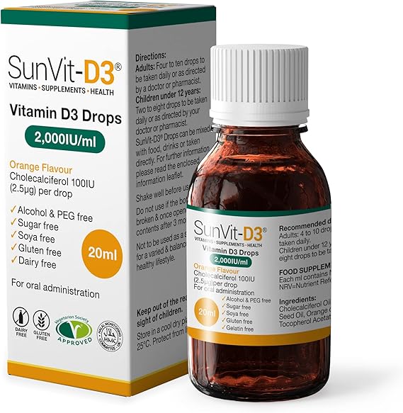 SunVitD3 2,000iu Oral Drops 20ml Orange Flavoured (Liquid, Vitamin D