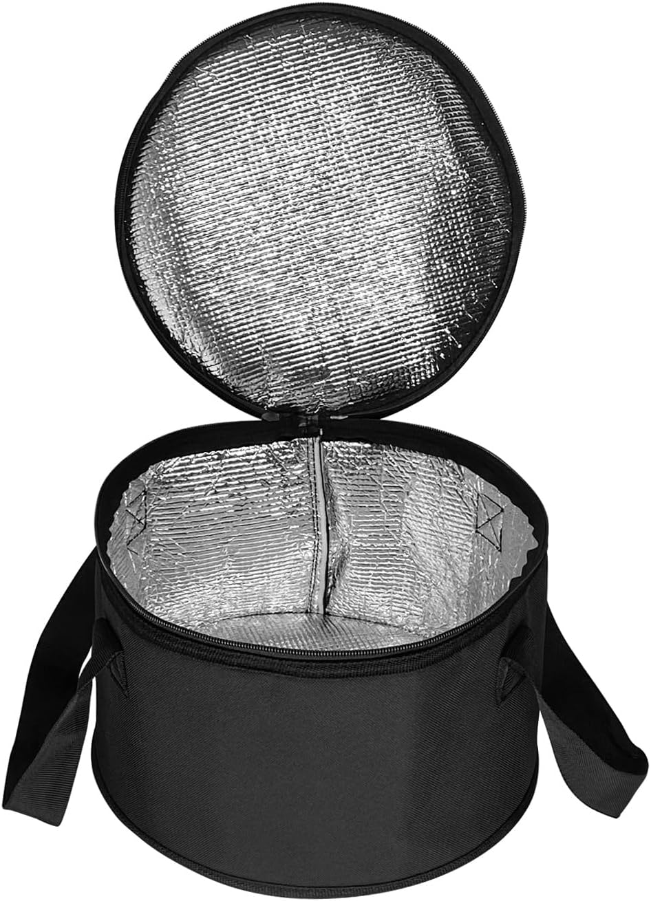 Set of 2 Polyester Fabric Round Thermal Casserole Carrier,Reusable Insulated Lunch Cooler Bag,Pie Carrier for Potluck,Picnics,Collapsible Cooler for Hot/Cold Food,11X7 inch (Black)