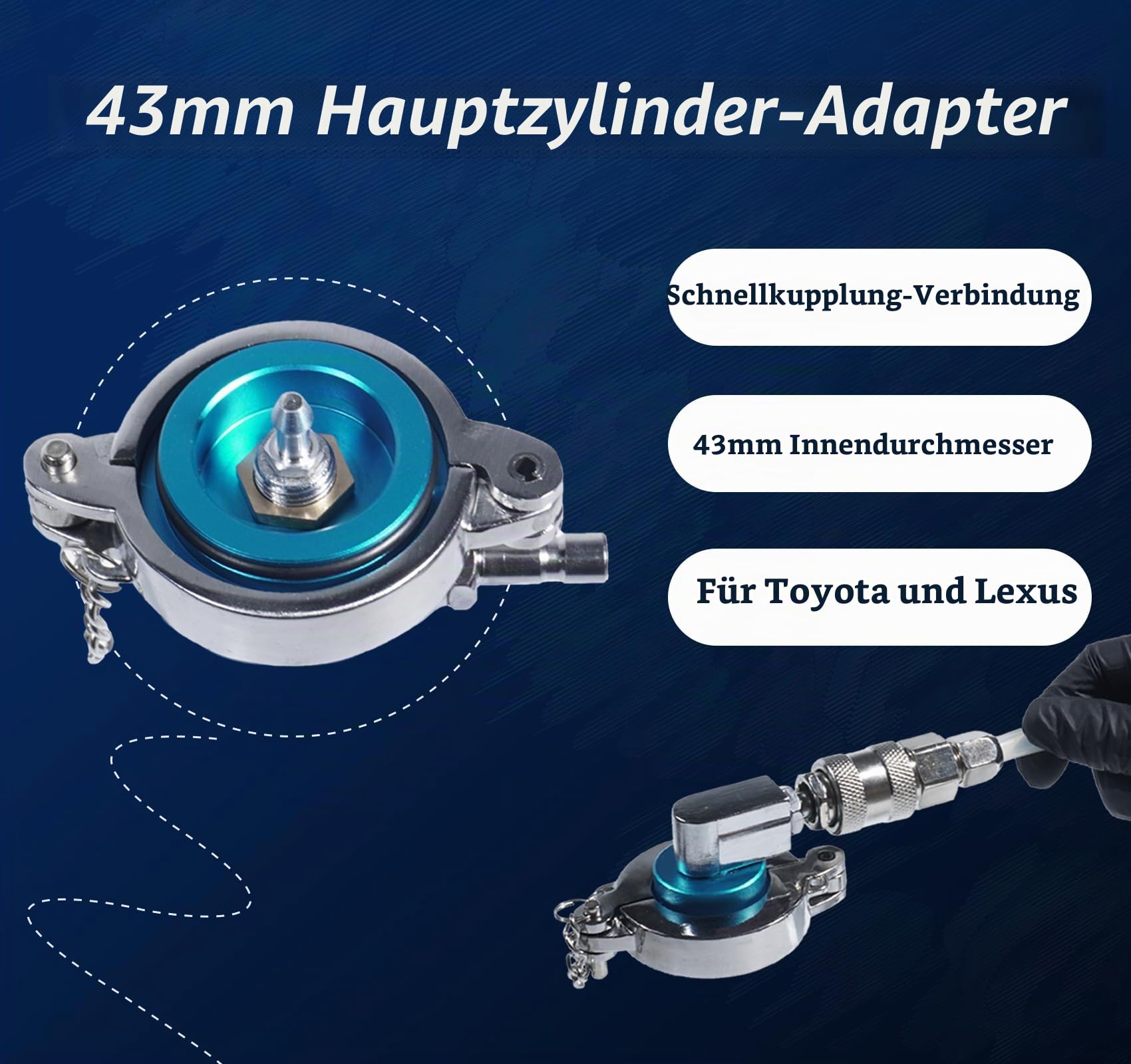 3L Manueller Bremsflüssigkeitsentlüftungssatz mit 1L Entlüftungsflasche, 43mm Bremsenentlüftungsadapter und 4 Hauptzylinderadapter Kompatibel mit Toyota, Lexus, Chrysler, Dodge, Jeep, Nissan, Ford usw