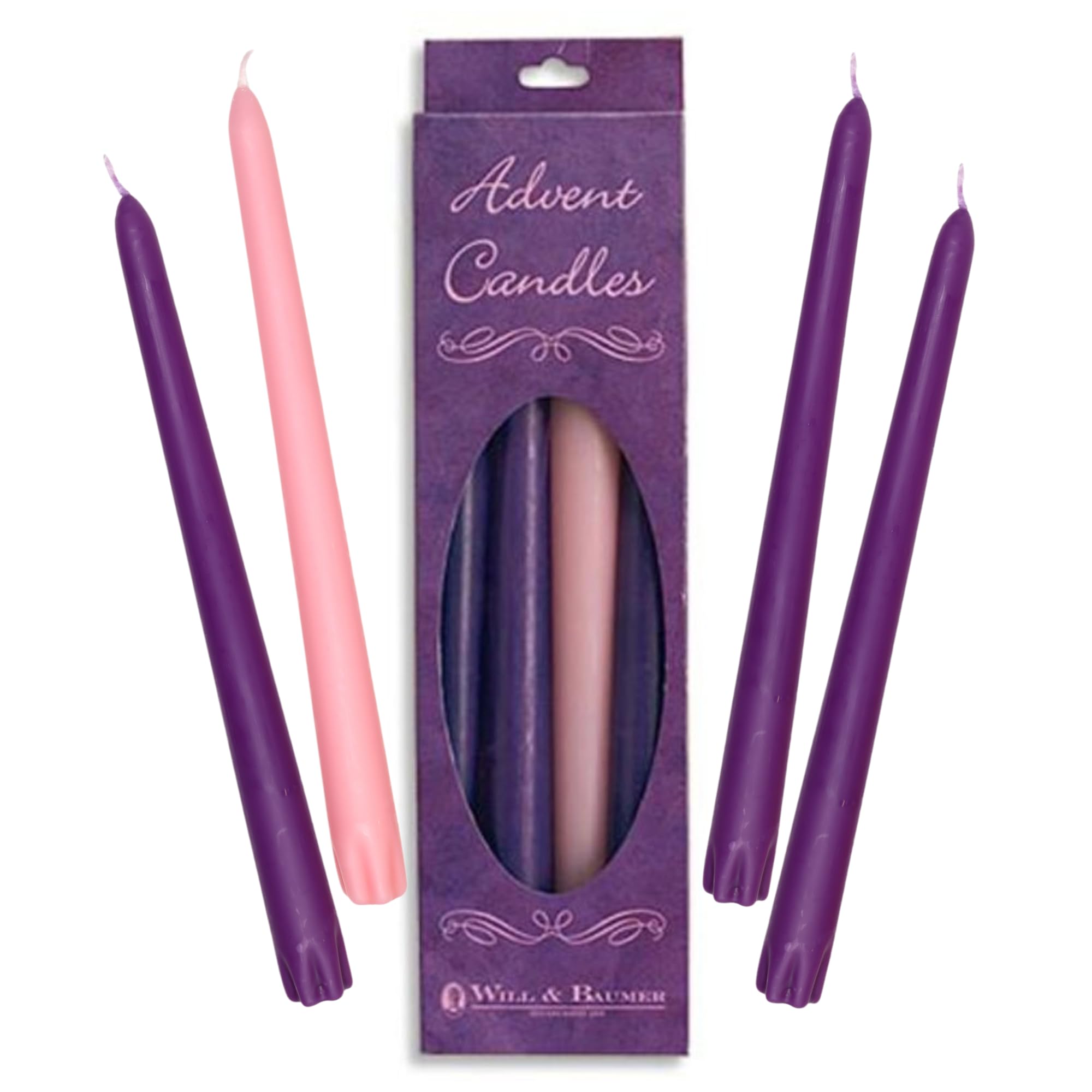 Needzo Unscented Christmas Advent Candles Set, Premium Wax Taper, Holidays, Celebrations, Devotional, Church, and Wreaths, 10 Inches (4 Pieces)