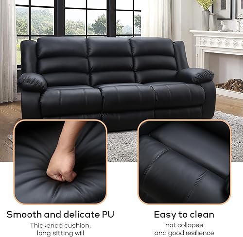 Miniatura 18 de EBELLO Juego de sofá reclinable manual de piel sintética, sofá biplaza reclinable y sofá reclinable de 3 asientos, juego de sofá para sala de estar,