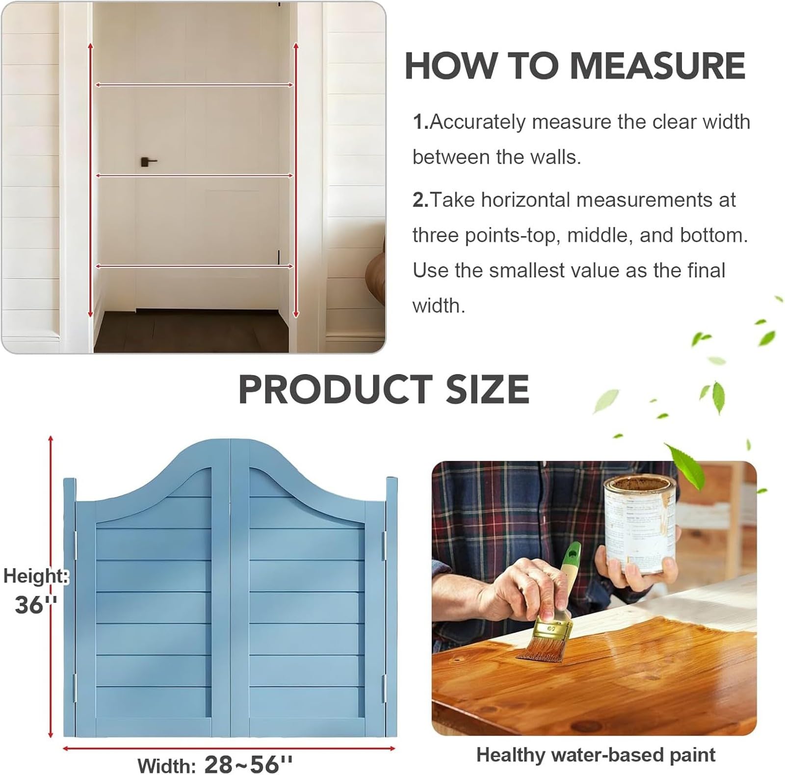 Porte Interne A Persiana In Legno Massello, Porta Stile Saloon, Western Da Cowboy, Divisorio Battente Con Chiusura Automatica - Design Mezza Staccionata(C,102x91cm/40x36in)