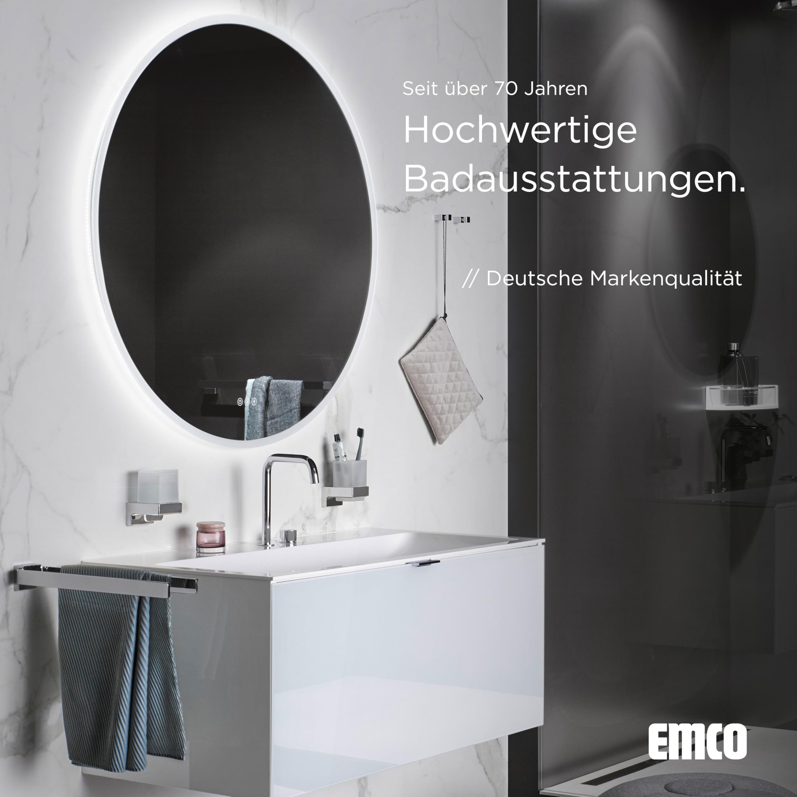 emco CUE Flüssigseifenspender mit Klebeset & Becher aus Kristallglas, Metall, verchromt, Normal
