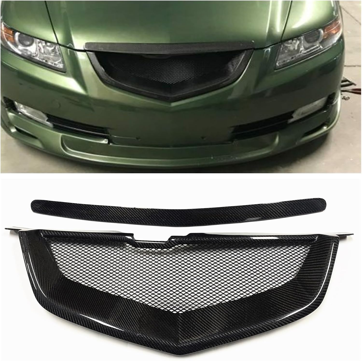 フロントグリル レーシンググリル Acura TL 2007-2008 対応 リアルカーボンファイバー ハニカムスタイル 車上部バン