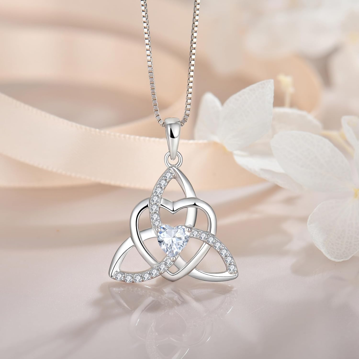 Celtic Knot Heart Necklace 925 Sterling Silver Trinity Love Knot Pendant Birthstones Jewelry Gifts Necklace for Women - Image 3