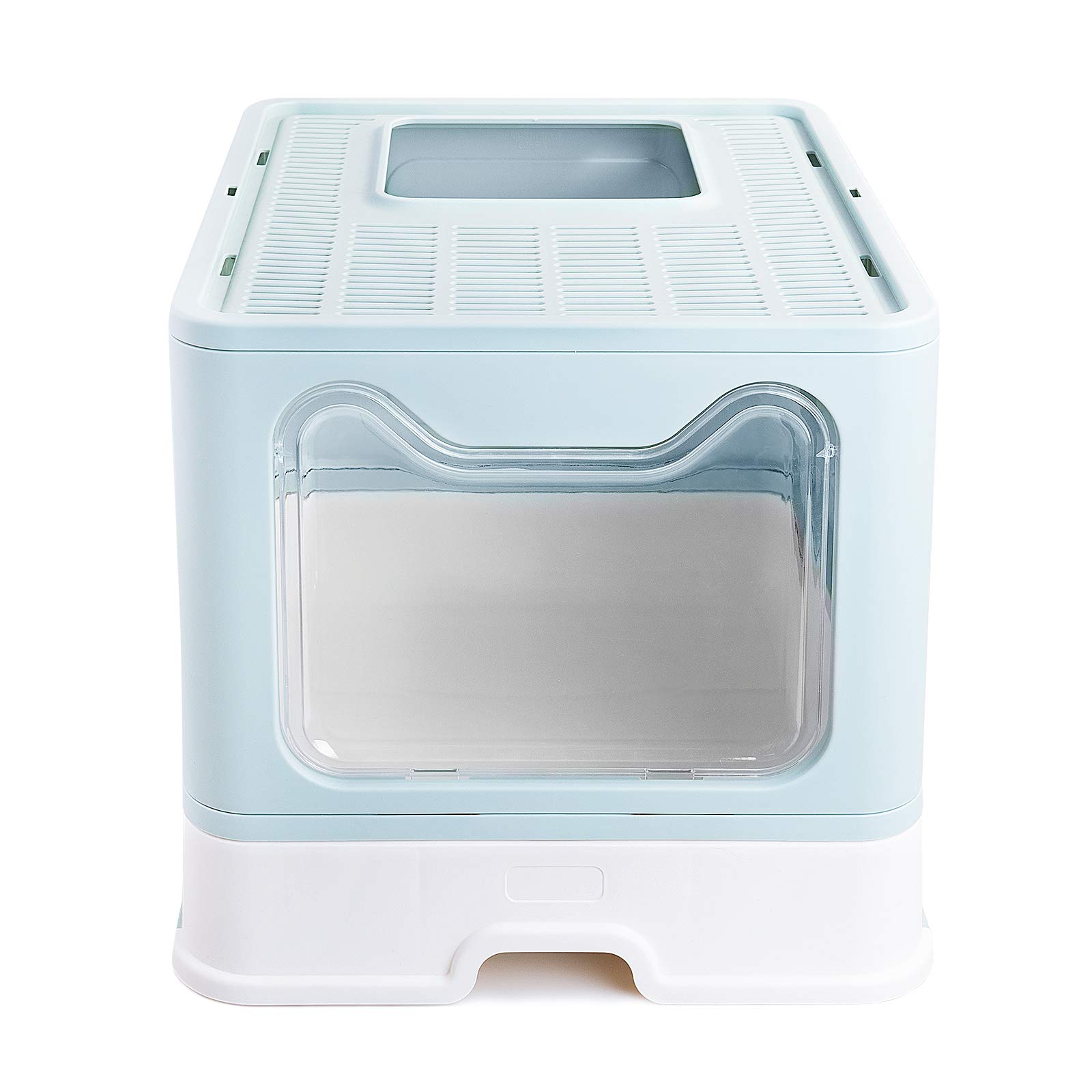 Petphabet Cat Litter Box, Square Foldable Jumbo Hooded Cat Litter Box with Plastic Scoop (Blue)