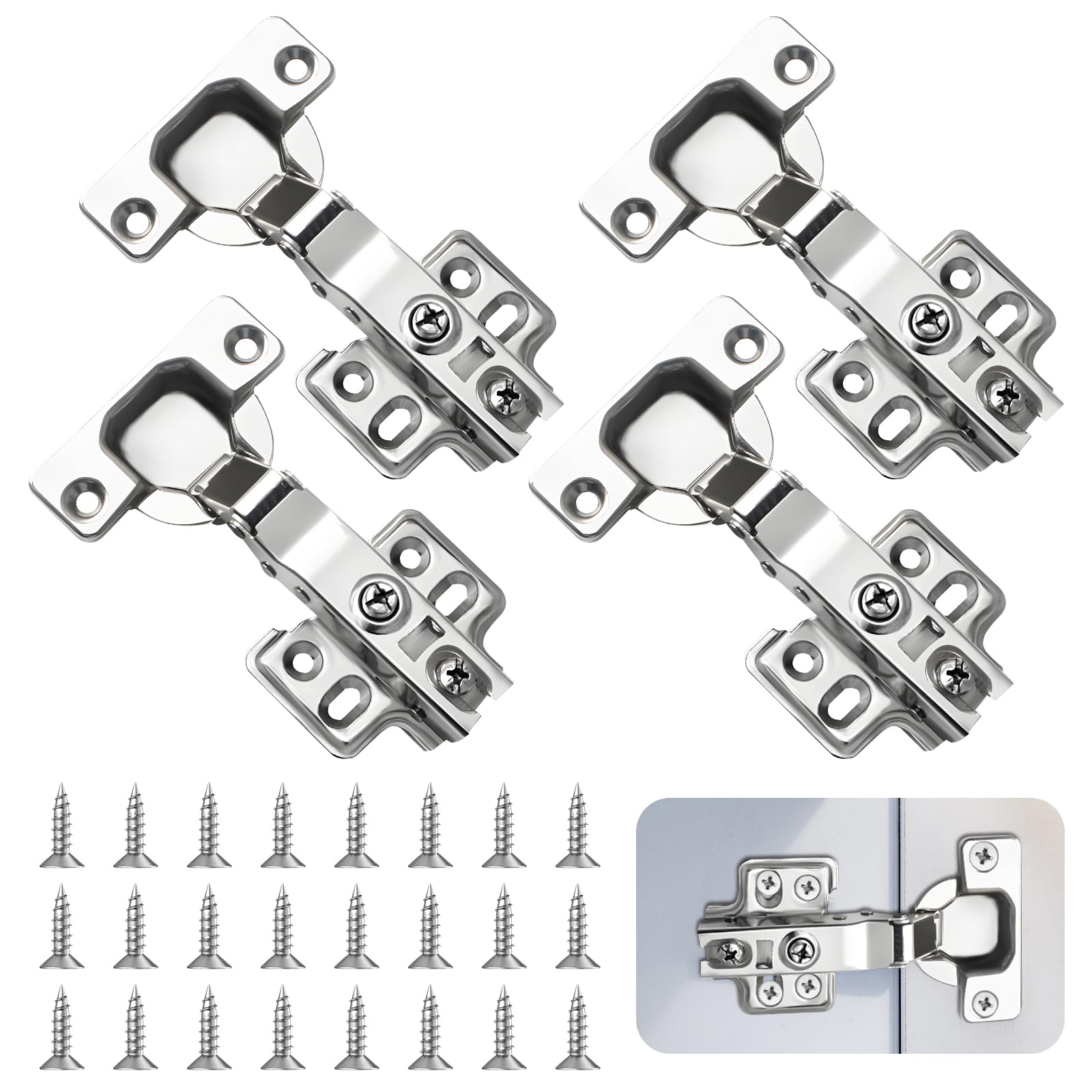 Yuechenggui Cabinet Hinges Kitchen Cupboard Hinges, Bedroom Wardrobe Door Hinges for Bathroom Bedroom Dining Room Full Overlay Mute Hydraulic Soft Close Hinges (4, Full Overlay)
