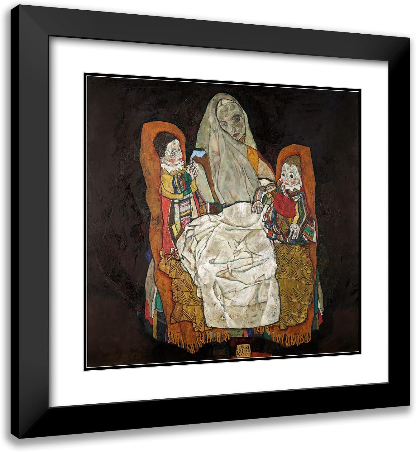 ArtDirect Egon Schiele 15x15 Black Modern Frame and Double Matted Museum Art Print Titled - Mother with Two Children III (1915-1917)