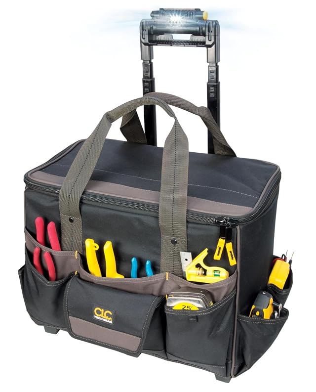 Custom Leathercraft CLC L258 TechGear Roller Tool Bag with Lighted Handle 17 Inch