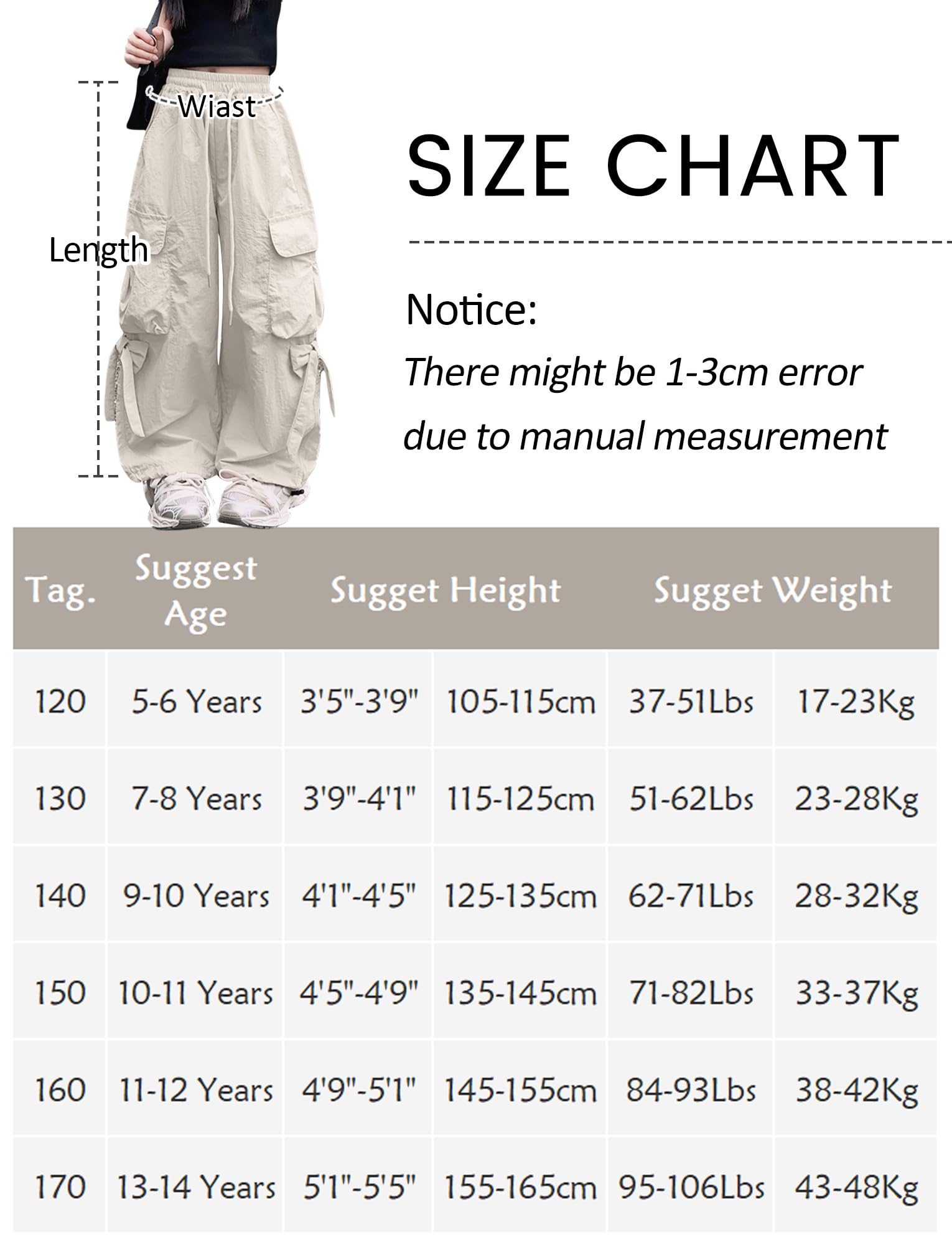 SEUAR Pantalon Cargo Ample Fille Pantalon Hip-Hop Enfant Fille Multi Poche Danse Jazz Sport Casual Streetwear 120-170