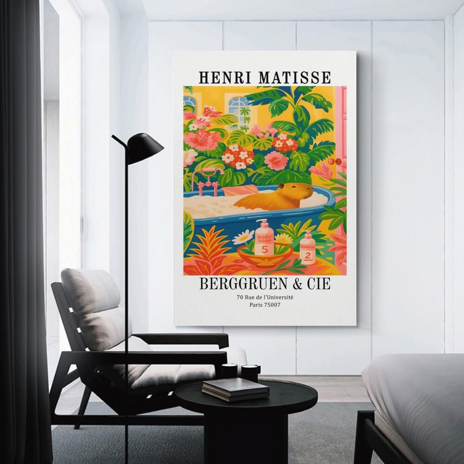 Junmoney Capybara in Bathtub Henri Matisse Style Home Decor Wall Art, 08x12inch(20x30cm), for Home Walls, Creative Rooms Or Shared Spaces, An Adaptable Decor Piece for Home Use