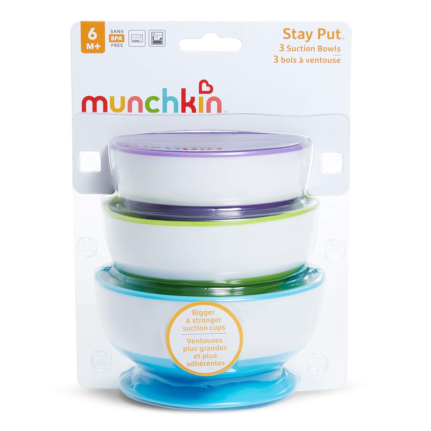 Munchkin Stay Put Suction Bowl,Purple, Green & Blue 3 Pack : Baby