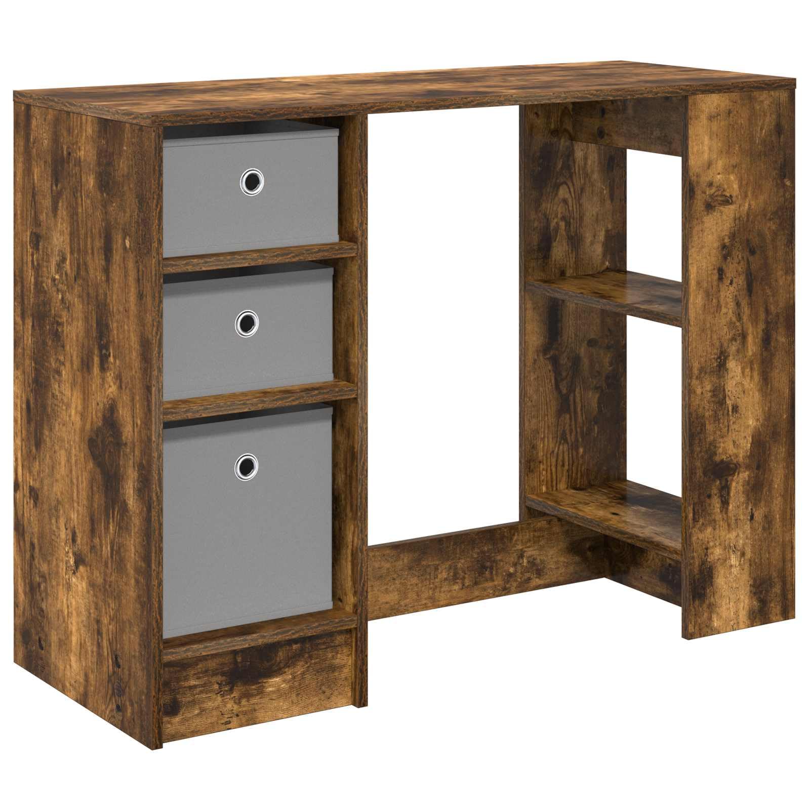 Bureau informatique compact chêne fumé avec 3 tiroirs de rangement