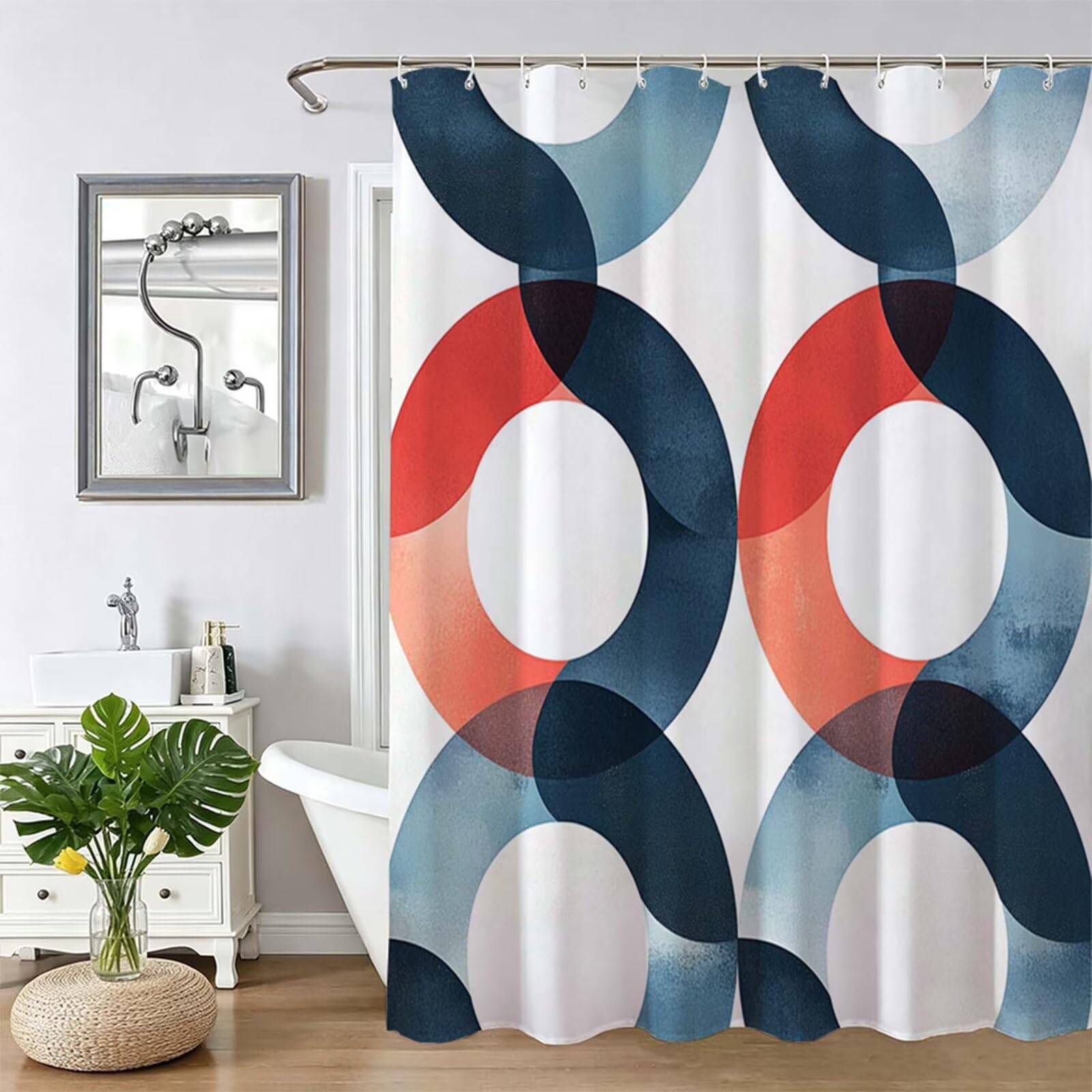 Tenda Doccia in Poliestere Bianco,Tende per Doccia Extra Lunga 230x180cm,Semplice Tenda Vasca da Bagno Tessuto Lavabile,Impermeabile e Facile da Pulire,con 12 Ganci,Decorazione per Bagno,Hotel Z-198