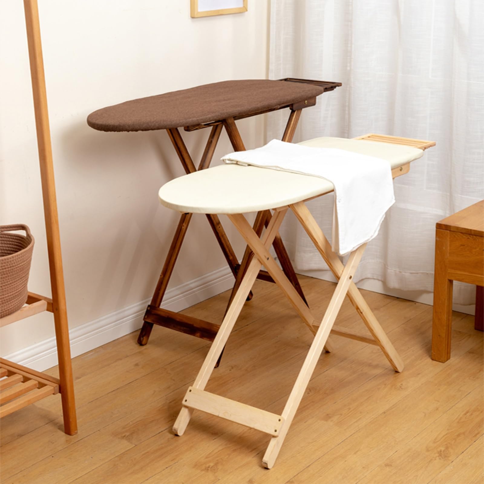 Retro Solid Wood Large Folding Ironing Board for Easy Ironing of Clothes, Home Retro Style Ironing Rack (Color : Beige)