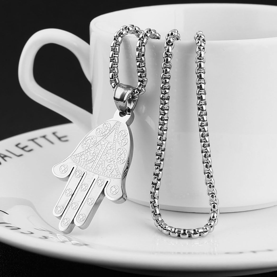 HZMAN Khamsah Stainless Steel Egyptian Eye Fatima Hamsa Hand Pendant Necklace Success and Protection Lucky - Image 4