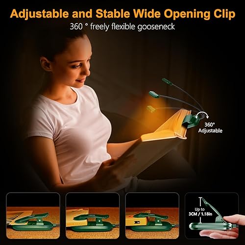 Miniatura 45 de Gritin Luz de libro recargable para leer en la cama con 19 LED y función de memoria, cuidado de los ojos, 3 temperaturas de color, 5 niveles de Negro