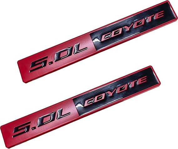 2PC 5.0L Coyote Emblem Decal Car Engine Letters Decal Plating Badge 3D Metal Style Fit for F150 5.0L Engine Truck Red Black