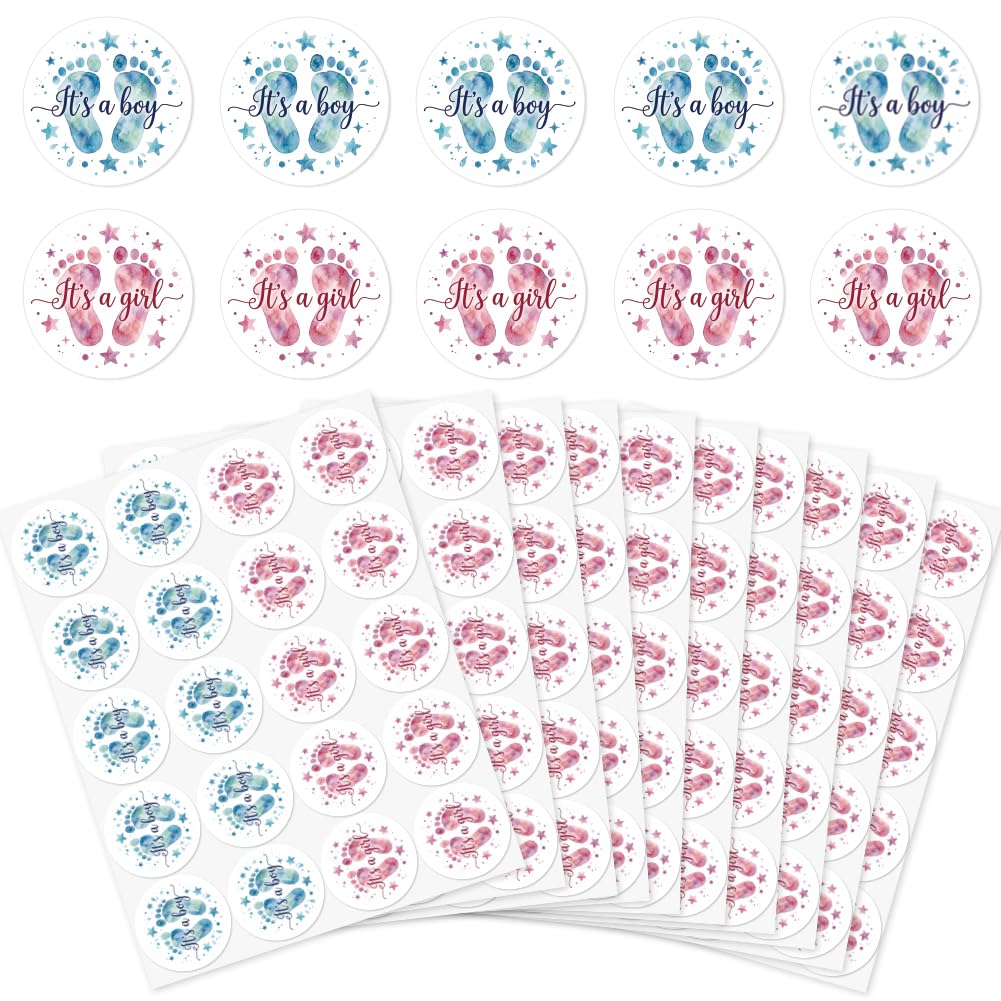 arricraft 200 Pcs Gender Reveal Stickers, 5cm/1.97inch Footprint Round Self-Adhesive Gender Reveal Labels Decorations Party Supplies Stickers for Shower Party Voting Game Ideas